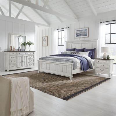 River Place Panel Bed 6 Piece Bedroom Set in White and Tobacco Finish by Liberty Furniture - LIB-237-BR-QPBDMN