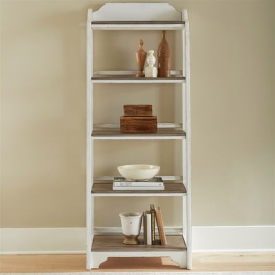 Magnolia Manor Leaning Pier Bookcase in Antique White and Weathered Bark Finish by Liberty Furniture - LIB-244-BK201