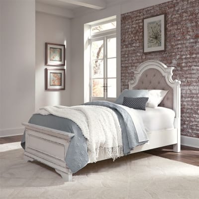 Magnolia Manor Twin Upholstered Bed in Antique White and Weathered Bark by Liberty Furniture - LIB-244-BR-TUB