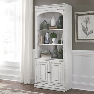 Magnolia Manor Bunching Bookcase in Antique White Finish by Liberty Furniture - 244-HO201