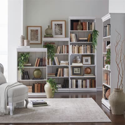 Magnolia Manor Stepped Bookcase Wall in Antique White and Weathered Bark Finish by Liberty Furniture - LIB-244-HOJ-SBW