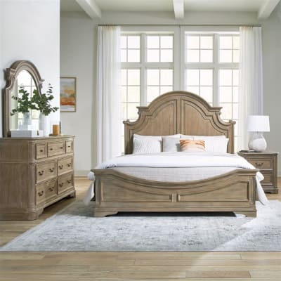 Magnolia Manor Panel Bed 6 Piece Bedroom Set in Weathered Bisque Finish by Liberty Furniture - LIB-244N-BR-QPBDMN