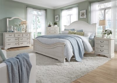 Bayside Arched Panel Bed 6 Piece Bedroom Set in Antique White Finish by Liberty Furniture - 249-BR