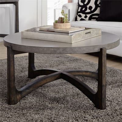 Cascade Round Cocktail Table in Wire Brush Rustic Brown Finish by Liberty Furniture - 292-OT1011