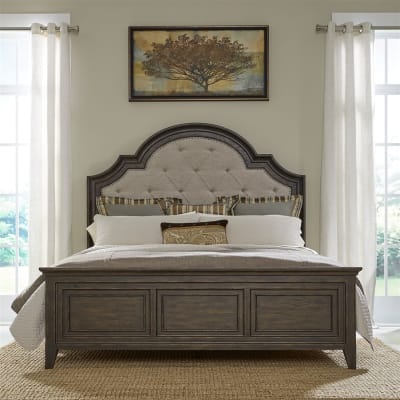 Paradise Valley Queen Upholstered Bed in Saddle Brown Finish by Liberty Furniture - LIB-297-BR-QUB