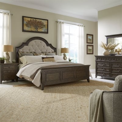 Paradise Valley Upholstered Bed 6 Piece Bedroom Set in Saddle Brown Finish by Liberty Furniture - LIB-297-BR-QUBDMN