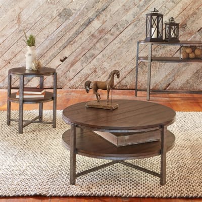 Breckenridge 3 Piece Round Cocktail Table Set in Mahogany Spice w/ Pewter Metal Finish by Liberty Furniture - LIB-348-OT-3PCS