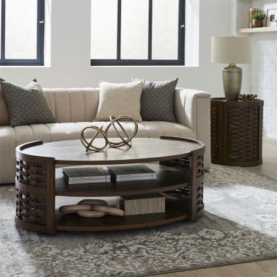Warren Park 3 Piece Oval Cocktail Table Set in Coffee Brown Finish by Liberty Furniture - LIB-369-OT-3PCS