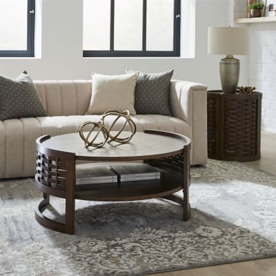 Warren Park 3 Piece Round Cocktail Table Set in Coffee Brown Finish by Liberty Furniture - LIB-369-OT-O3PCS