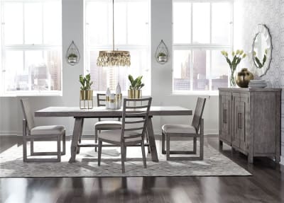 Modern Farmhouse Trestle Table 5 Piece Mixed Chairs Dining Set in Dusty Charcoal Finish by Liberty Furniture - 406-DR-5