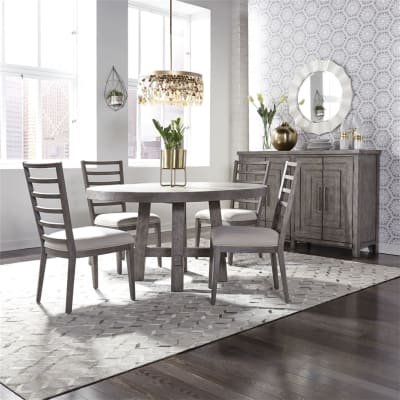 Modern Farmhouse Round Table 5 Piece Dining Set in Dusty Charcoal Finish by Liberty Furniture - 406-DR-5ROS