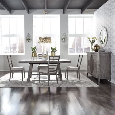 Modern Farmhouse Trestle Table 5 Piece Dining Set in Dusty Charcoal Finish by Liberty Furniture - 406-DR-5TRS