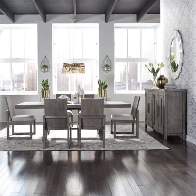 Modern Farmhouse Trestle Table 7 Piece Dining Set in Dusty Charcoal Finish by Liberty Furniture - 406-DR-O7TRS