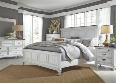 Allyson Park Panel Bed 6 Piece Bedroom Set in Wirebrushed White Finish with Wire Brushed Charcoal Tops by Liberty Furniture - 417-BR-QPBDMN