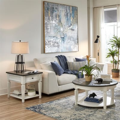 Allyson Park Round Cocktail Table in Wirebrushed White Finish by Liberty Furniture - 417-OT1011