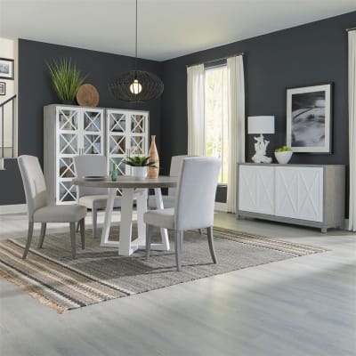 Palmetto Heights Round Pedestal Table 5 Piece Dining Set in Two Tone Shell White and Driftwood Finish by Liberty Furniture - 499-DR-5PDS