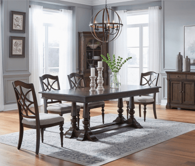 Arden Road 5 Piece Trestle Table Set in Satin Cherry Finish by Liberty Furniture - 512-DR-5TRS