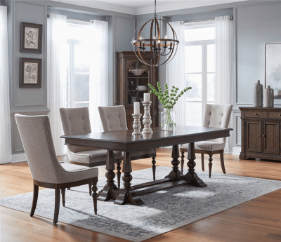 Arden Road 5 Piece Trestle Table Set in Satin Cherry Finish by Liberty Furniture - 512-DR-5TRS