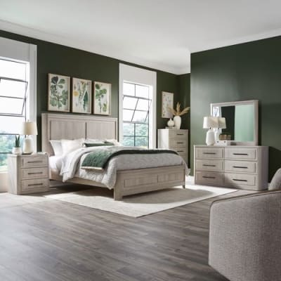 Modern Play 6 Piece Queen Panel Bedroom Set in Natural White Finish by Liberty Furniture - LIB-522-BR-QPBDMN