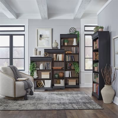 Meritage Stepped Bookcase Wall in Aged Charcoal w/Rub Thru and Caramel Finish by Liberty Furniture - LIB-532-HO-SBW