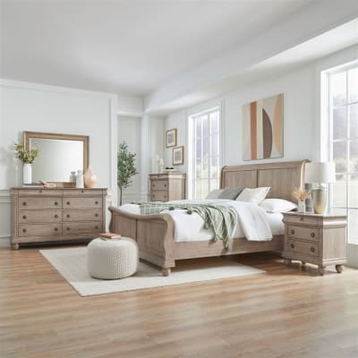 Rustic Traditions Sleigh Bed 6 Piece Bedroom Set in Saddle Tan Finish by Liberty Furniture - LIB-589WT-BR-QSLDMN