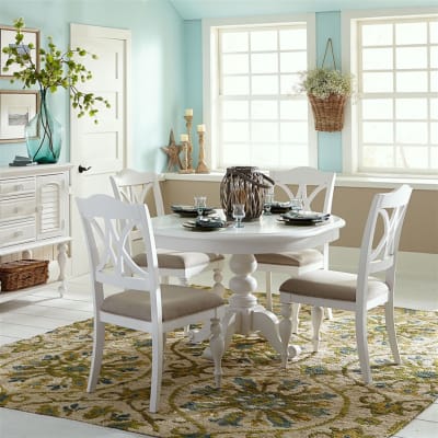 Summer House 5 Piece Pedestal Dining Room Set in Oyster White Finish by Liberty Furniture - LIB-607-CD-5PDS