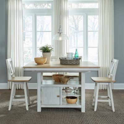 Lindsey Farm 5 Piece Gathering Table Set in Weathered White and Sandstone Finish by Liberty Furniture - 62WH-CD-5GTS