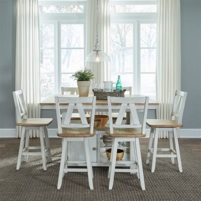 Lindsey Farm 7 Piece Gathering Table Set in Weathered White and Sandstone Finish by Liberty Furniture - 62WH-CD-7GTS