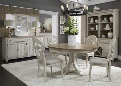 Farmhouse Reimagined 5 Piece Pedestal Table Set in Antique White Finish with Chestnut Tops by Liberty Furniture - 652-DR-5PDS