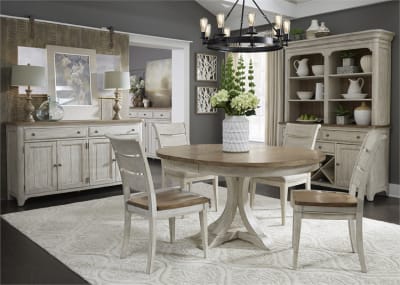 Farmhouse Reimagined 5 Piece Pedestal Table Set in Antique White Finish with Chestnut Tops by Liberty Furniture - 652-DR-O5P