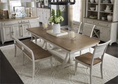 Farmhouse Reimagined 5 Piece Trestle Table Set in Antique White Finish with Chestnut Tops by Liberty Furniture - 652-DR-TRS