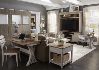 Farmhouse Reimagined Occasional Cocktail Table in Antique White Finish with Chestnut Tops by Liberty Furniture - 652-OT1010