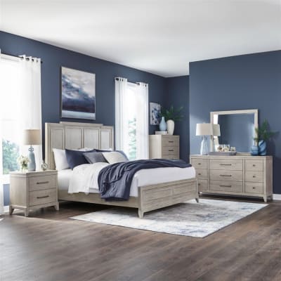 New Haven 6 Piece Queen Panel Bedroom Set in Sanctuary White Finish by Liberty Furniture - LIB-694-BR-QPBDMN