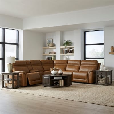 Cooper 6 Piece Sectional Sofa Set in Camel Leather Finish by Liberty Furniture - LIB-7007CM-UPH-6PCSEC