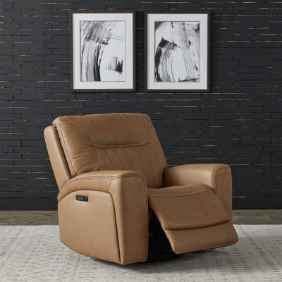 Bennett Zero Gravity Dual Power Swivel Glider Recliner in Butternut Leather by Liberty Furniture - 7009BU-12P