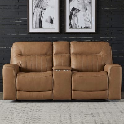 Bennett Zero Gravity Dual Power Reclining Console Loveseat in Butternut Leather by Liberty Furniture - 7009BU-22P