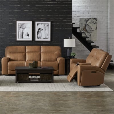 Bennett Zero Gravity Dual Power Recline 2 Piece Living Room Set in Butternut Leather by Liberty Furniture - 7009BU-UPH-SOLO