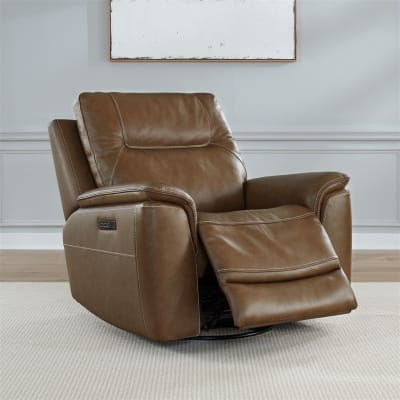 Collins Zero Gravity Triple Power Swivel Glider Recliner in York Chestnut Leather by Liberty Furniture - 7016CN-13P