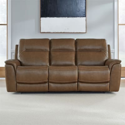 Collins Zero Gravity Triple Power Reclining Sofa in York Chestnut Leather by Liberty Furniture - 7016CN-33P