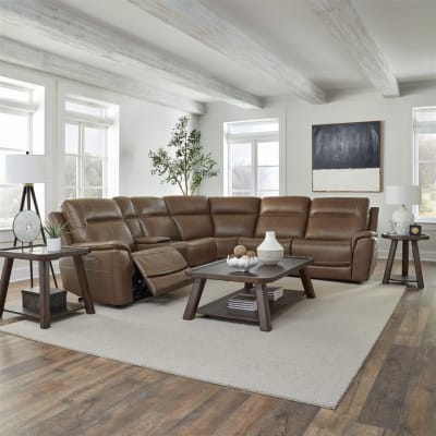 Collins Zero Gravity Triple Power Reclining 6 Piece Sectional in York Chestnut Leather by Liberty Furniture - 7016CN-UPH-6PCSEC