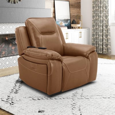 Callihan Zero Gravity Triple Power Swivel Glider Recliner in York Butternut Leather by Liberty Furniture - 7018BU-13P
