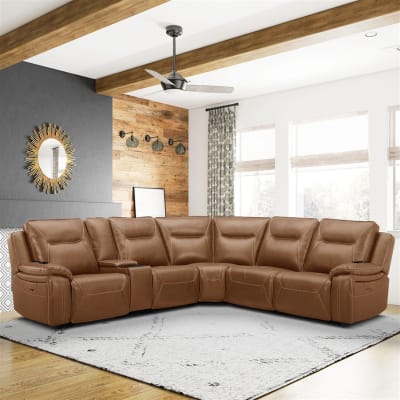 Callihan Zero Gravity Triple Power Reclining 6 Piece Sectional in York Butternut Leather by Liberty Furniture - 7018BU-UPH-6PCSEC