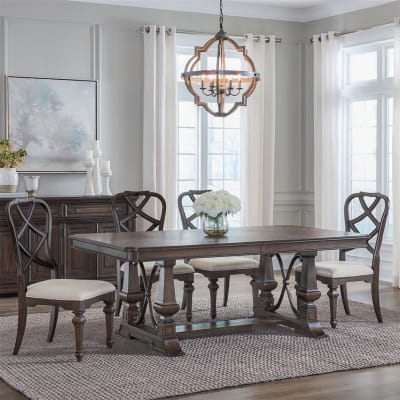Provence Park 5 Piece Trestle Table Dining Set in Chateau Brown Finish by Liberty Furniture - 765-DR-5TRS