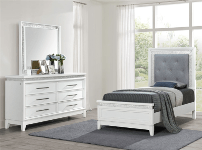 Reflections Upholstered Bed 4 Piece Youth Bedroom Set in Pearl White Finish by Liberty Furniture - 781-BR-TUB