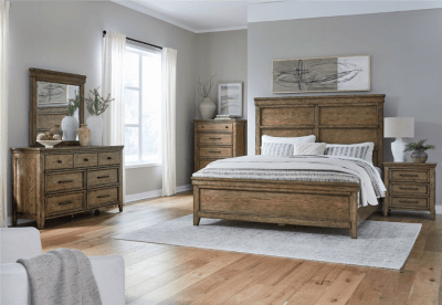 Carolina Park Panel Bed 6 Piece Bedroom Set in Amber Brown Finish by Liberty Furniture - 930-BR-QPBDMN