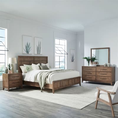 Shaker Lakes 6 Piece Queen Panel Bedroom Set in Harvest Brown Finish by Liberty Furniture - LIB-936-BR-QPBDMN