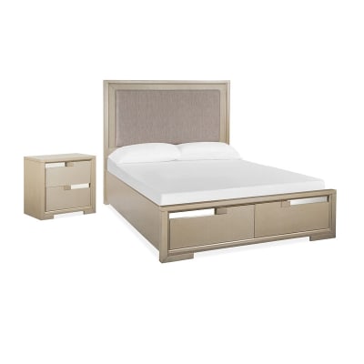 Chantelle 6 Piece Upholstered Panel Storage Bedroom Set in Champagne Finish by Magnussen - MAG-B5313-55A-SET