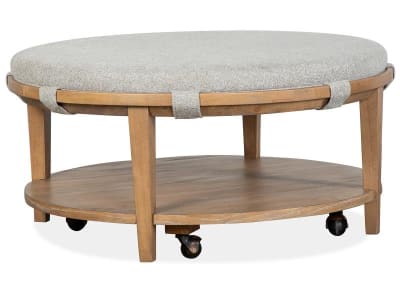 Lindon 3 Piece Round Cocktail Table Set w/Uph Top and Casters in Belgian Wheat/Coffee Bean by Magnussen - MAG-T5570-45G-35D