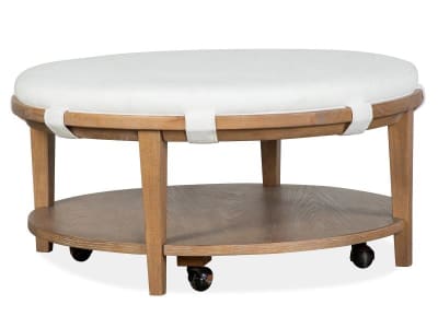 Lindon 3 Piece Round Cocktail Table Set w/Uph Top and Casters in Belgian Wheat/Coffee Bean by Magnussen - MAG-T5570-45W-02