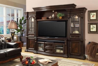 Bella 4 Piece Entertainment Wall in Antique Vintage Dark Almond Finish by Parker House - BEL-700-4